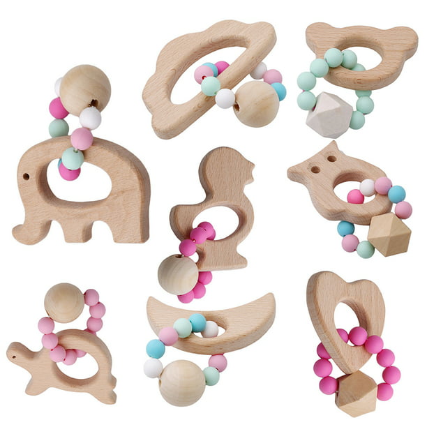 Wooden Teether Natural Baby Toy Organic Eco-friendly Wood Teething 4-pack SEA